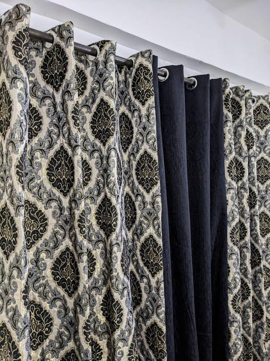 Velvet Jacquard Printed Curtains – Elegant, Easy Washable, Ready to Use (Set of 3 | 54x92 Inches)