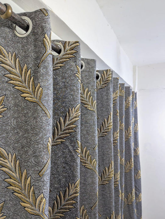 Grey Jacquard Printed Curtain – Easy to Hang & Wash | Single Piece (56x96 Inches)