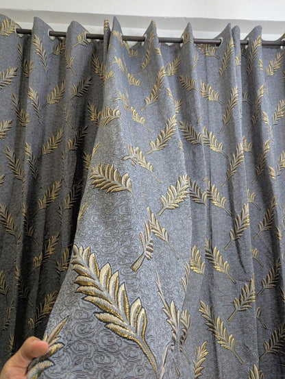 Grey Jacquard Printed Curtain – Easy to Hang & Wash | Single Piece (56x96 Inches)