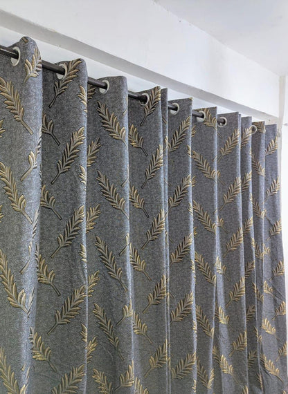 Grey Jacquard Printed Curtain – Easy to Hang & Wash | Single Piece (56x96 Inches)