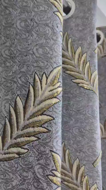 Grey Jacquard Printed Curtain – Easy to Hang & Wash | Single Piece (56x96 Inches)